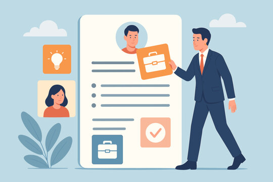 Professional resume work experience skills qualifications expertise biography job opportunity capability competence certification concept businessman HR recruitment hiring