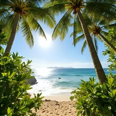 tropical beach with palm trees