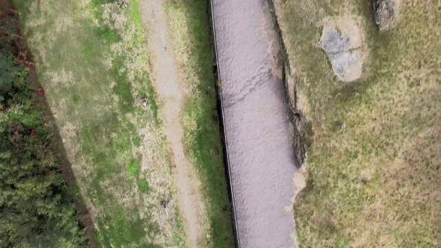 Aerial top down World War I architecture by Colico Lake Como Italian Alps mountains Lombardy