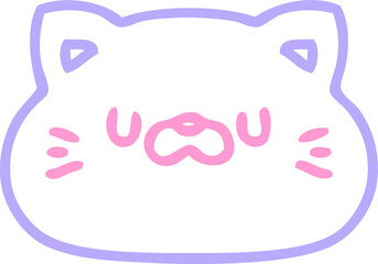 line doodle of a cute little cat face icon in bright neon color