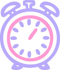 line drawing cartoon of a alarm clock icon in bright neon color