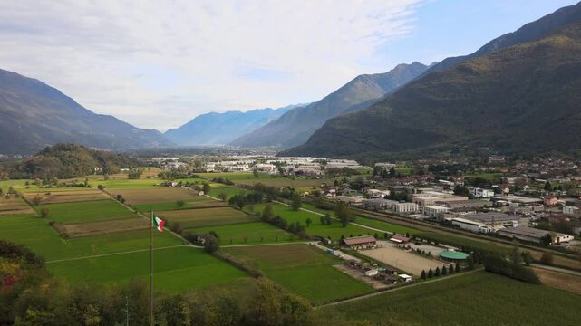 Aerial landscape World War I architecture by Colico Lake Como Italian Alps mountains Lombardy