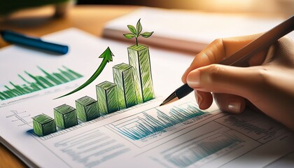 sustainability and data analysis a close up of a hand sketching sustainable growth metrics on paper