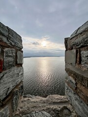 View of the river from old fortress wall at sunset