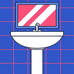 Modern wall-mounted sink with mirror tiles