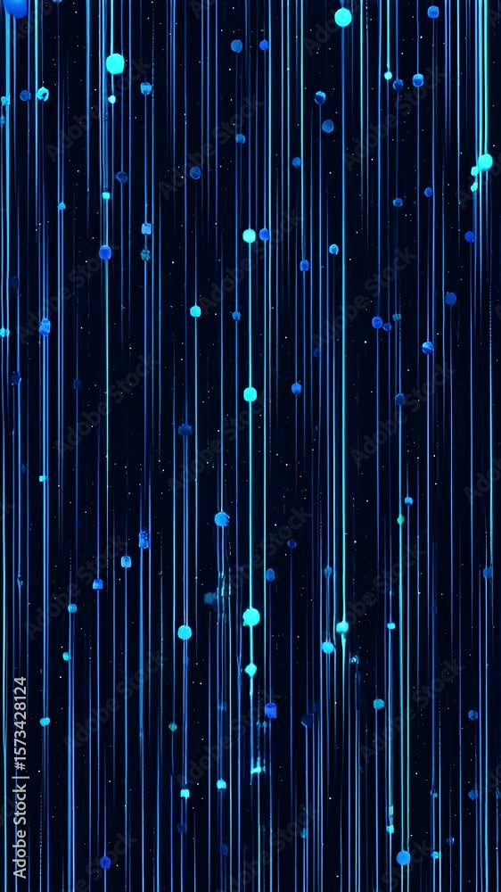 Poster abstract image showcases blurred vertical lines with speckled light deep blue background evokes myst