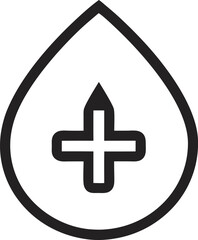 Obraz premium Black Line Art Icon Blood Drop with Central Plus Symbol Minimalist Vector Graphic Medical Healthcare Symbol