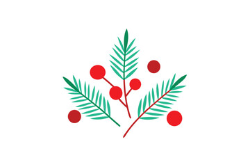 Naklejka premium Snowy Pine Branches Red Berry Twigs And Hand Drawn Elements