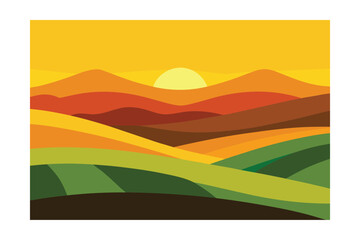 Fototapeta premium Scenic View Of Layered Hills And Fields At Golden Hour