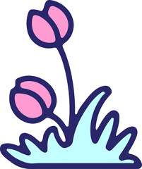 simple tulip flower design in bright neon color