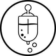 Obraz premium Black Line Art Icon of an I V Drip Bag Hanging from a Hook with a Central Vertical Line and Small Circles Representing Fluid Minimalist