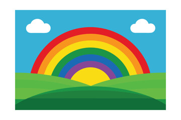 Fototapeta premium Rainbow Forming Above Green Pastures During Sunset
