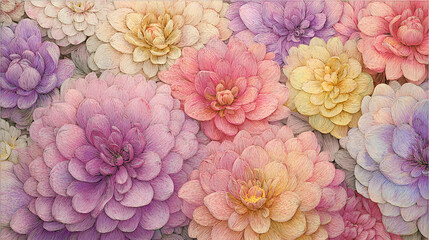 Serene Springtime Blossom: Pastel Floral Harmony with Artistic Hand-Drawn Charm