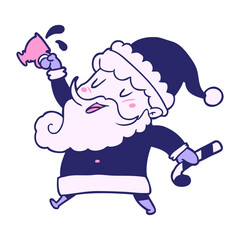 cartoon santa claus with hot cocoa in bright neon colors