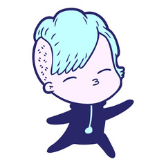 cartoon squinting girl in bright neon color