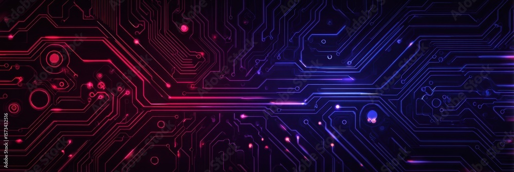 Fototapete abstract vector circuit board background with blue and red light effect on a dark purple background,