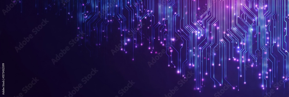 Poster abstract digital circuit board background with glowing lines and elements for technology, science, o