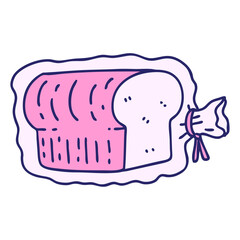 cartoon loaf of bread in plastic bag in bright neon color