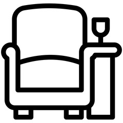 Lounge black outline icon, use for relaxation, party, Pubs and bars UI, UX kit, app and web development, digital or print.