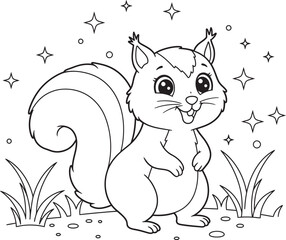 Squirrel Animal  Drawing Outline and line art Coloring Page white color background