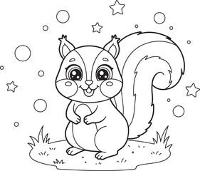 Squirrel Animal  Drawing Outline and line art Coloring Page white color background
