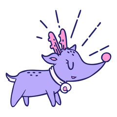 illustration of a traditional tattoo style christmas reindeer in bright neon color