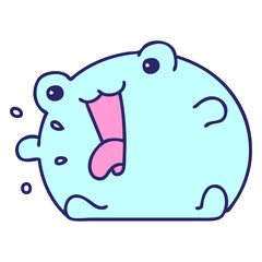 cartoon of a funny happy frog in bright neon color