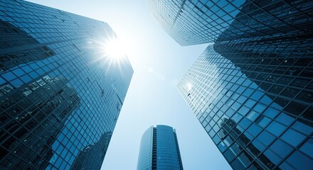 Modern Glass Skyscrapers, City Architecture, Sunlight
