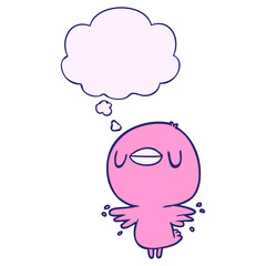 cartoon chick flapping wings with thought bubble in bright neon color
