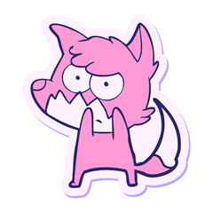 sticker of a cartoon annoyed fox in bright neon color