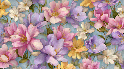 Serene Springtime Blossom: Pastel Floral Harmony with Artistic Hand-Drawn Charm