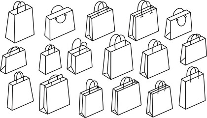 Isometric Line Art Shopping Bags: Retail, Ecommerce, and Branding Design