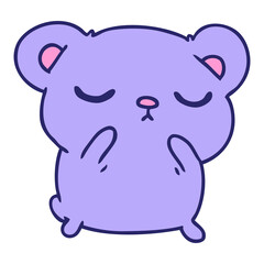 freehand drawn cartoon of a cute bear in bright neon color