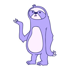 hand drawn quirky cartoon sloth in bright neon color