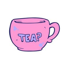 cartoon cup of tea in bright neon color