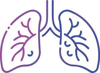 Naklejka premium Detailed Line Art Drawing of Human Lungs Purple and Blue Gradient Bronchi Anatomy Medical Graphic