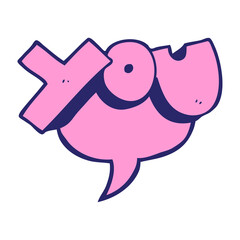 freehand drawn speech bubble cartoon you symbol in bright neon color