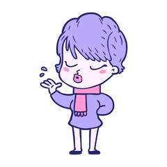 cartoon woman with eyes shut in bright neon color