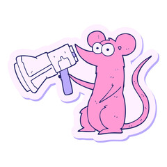 sticker of a cartoon mouse with megaphone in bright neon color