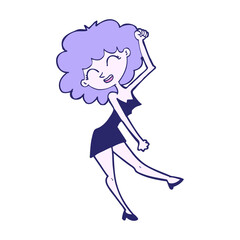 cartoon dancing woman in bright neon color
