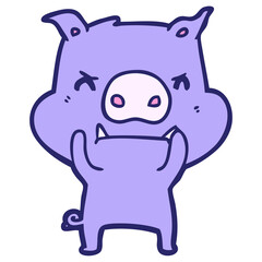 angry cartoon pig in bright neon color