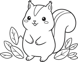 Squirrel Animal  Drawing Outline and line art Coloring Page white color background