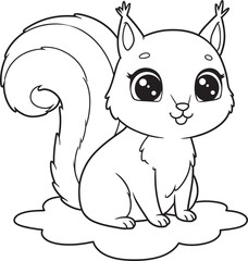Squirrel Animal  Drawing Outline and line art Coloring Page white color background