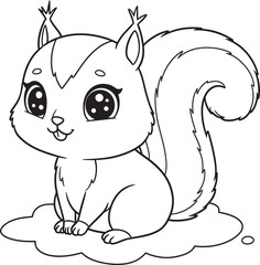 Squirrel Animal  Drawing Outline and line art Coloring Page white color background
