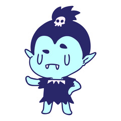 cartoon illustration kawaii of cute vampire girl in bright neon color