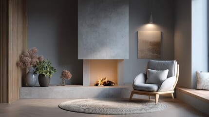 Elegant Living Room with Fireplace and Cozy Chair Provides Relaxation