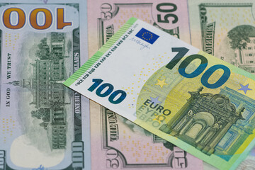 Images of banknotes from various countries. Photos of euros and US dollars.