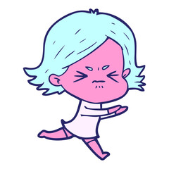 cartoon angry girl in bright neon color