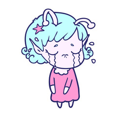 cartoon crying alien girl in bright neon color