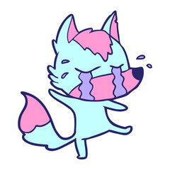 sad little fox cartoon character in bright neon color
